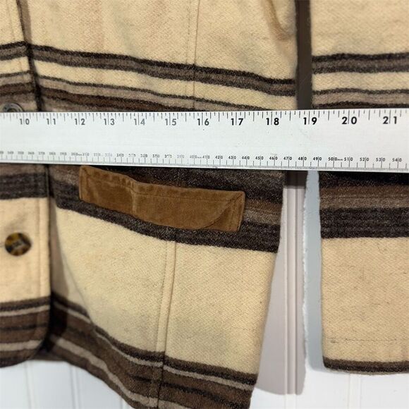 Woolrich Womens Wool Jacket Medium Striped Brown Cream Corduroy Collar USA Made - Picture 4 of 10